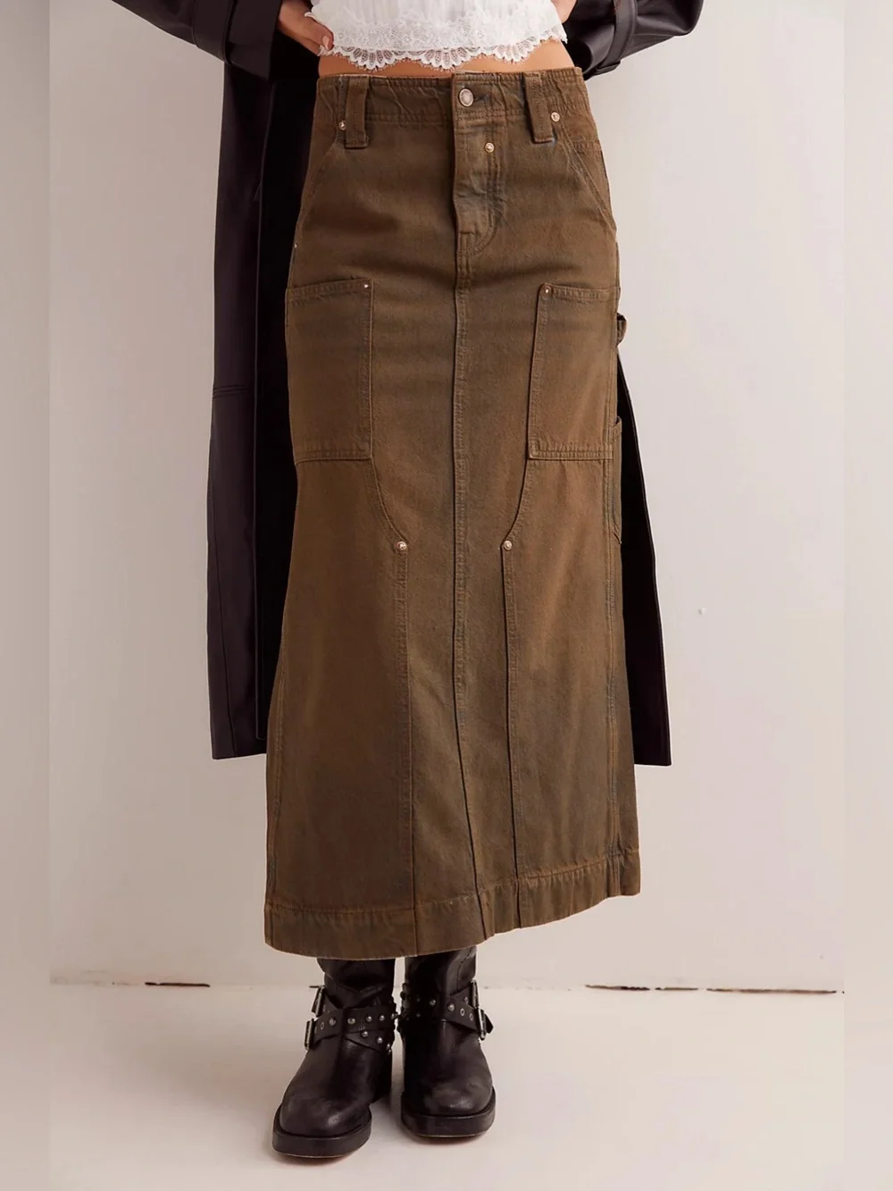 Free People Harmonica Coated Denim Maxi Skirt Sz. 28